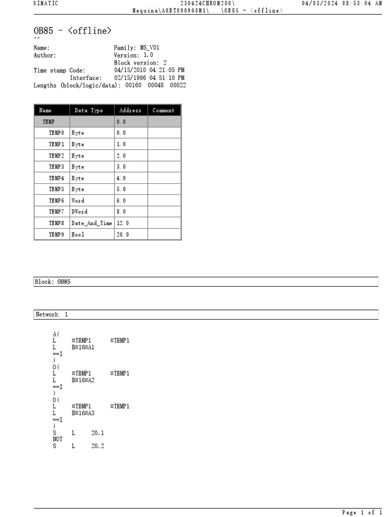 OB85 Block Configuration Details | PDF