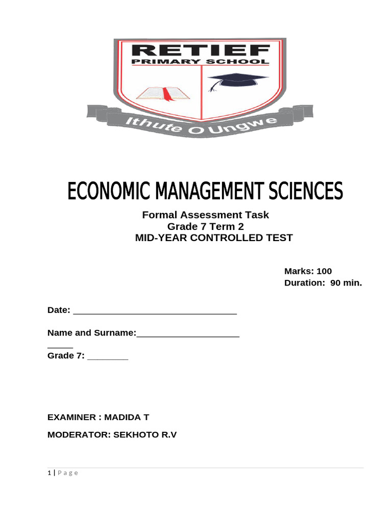 Grade 7 EMS Term 2 Test Paper | PDF | Expense | Banks
