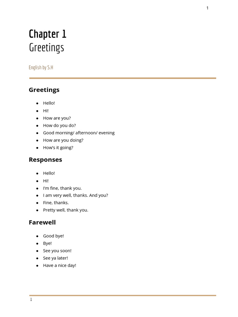 Greetings and Farewells: Chapter 1 | PDF