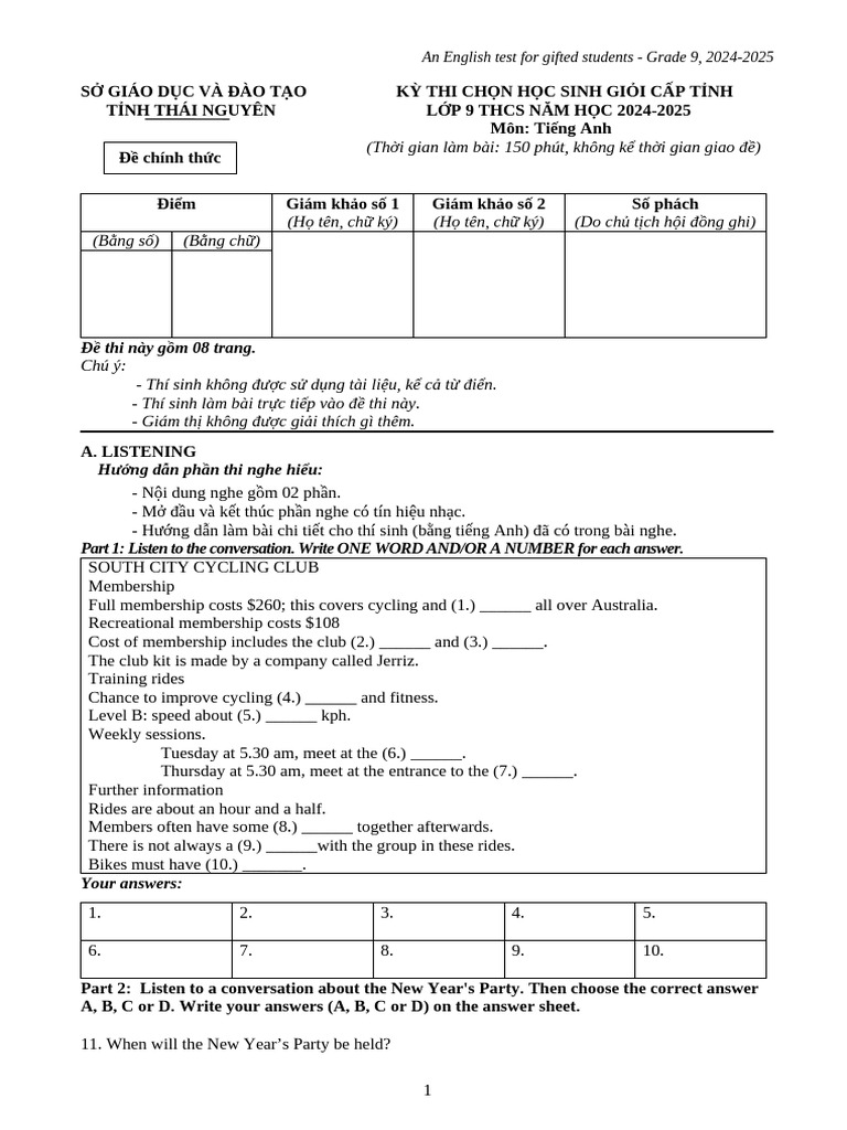 Grade 9 English Test for Gifted Students | PDF | Bees | Literacy