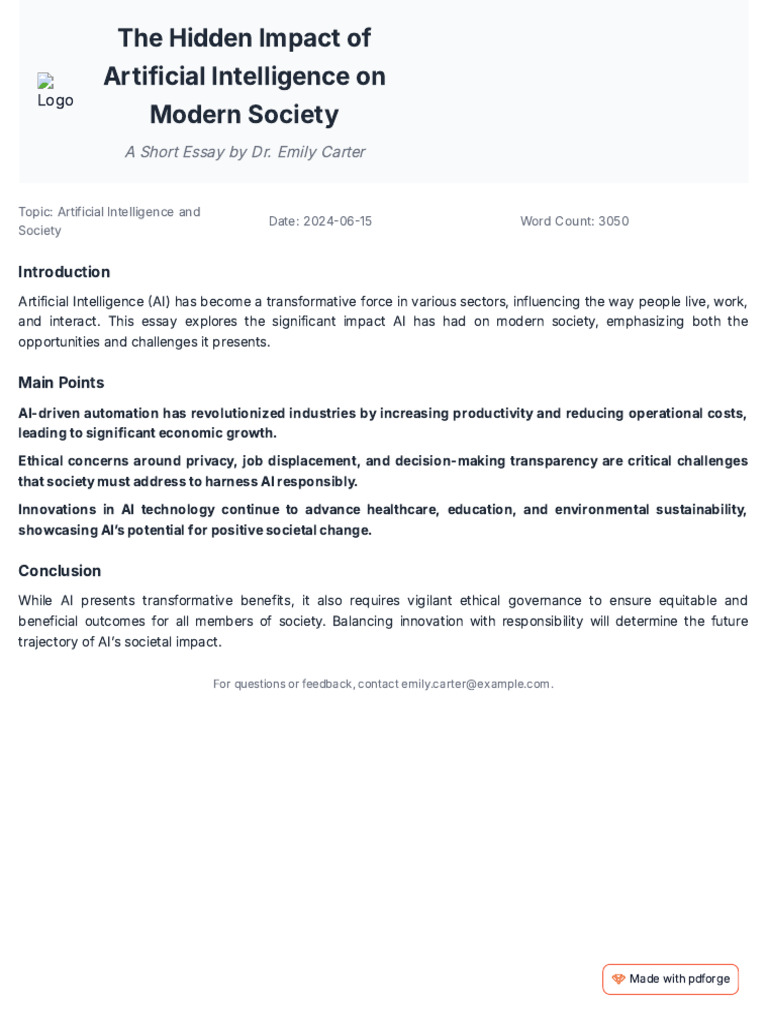 The Impact of Artificial Intelligence On Modern Society | PDF