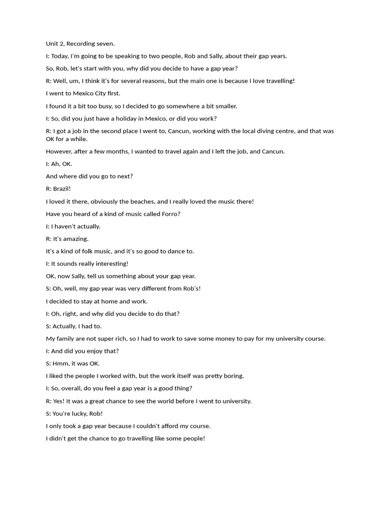 Unit 2 Listening Script | PDF