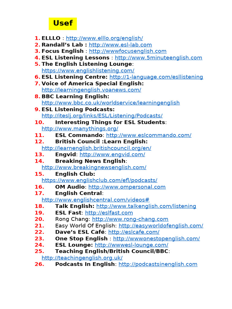 ESL Listening Resources Overview | PDF