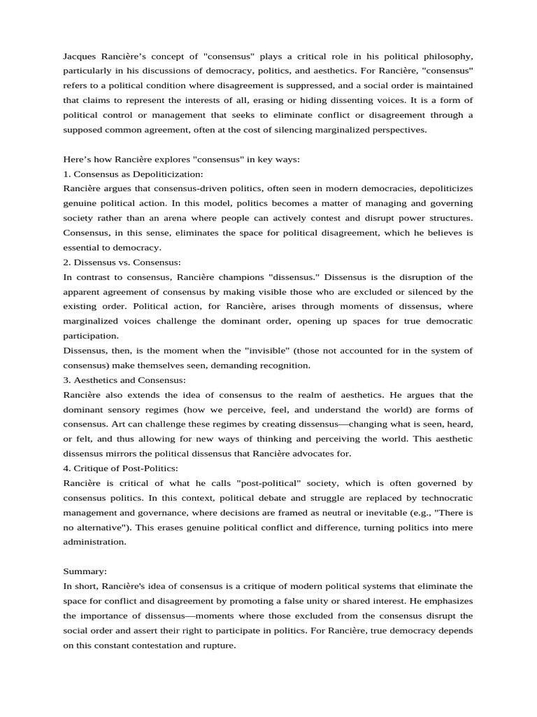 Rancière on Consensus and Dissensus | PDF | Consensus Decision Making ...
