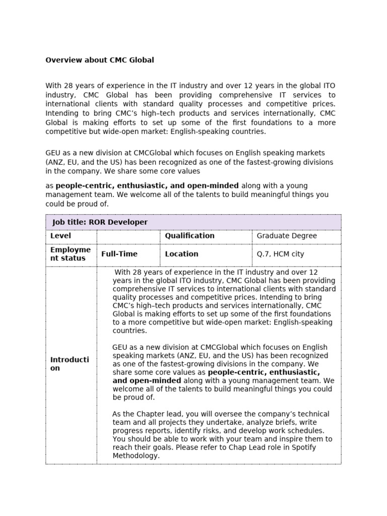 CMC Global Internship Overview | PDF | Client–Server Model | Web ...