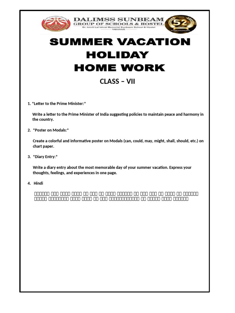 Summer Vacation Holiday Homework Class-VII | PDF | Linguistics