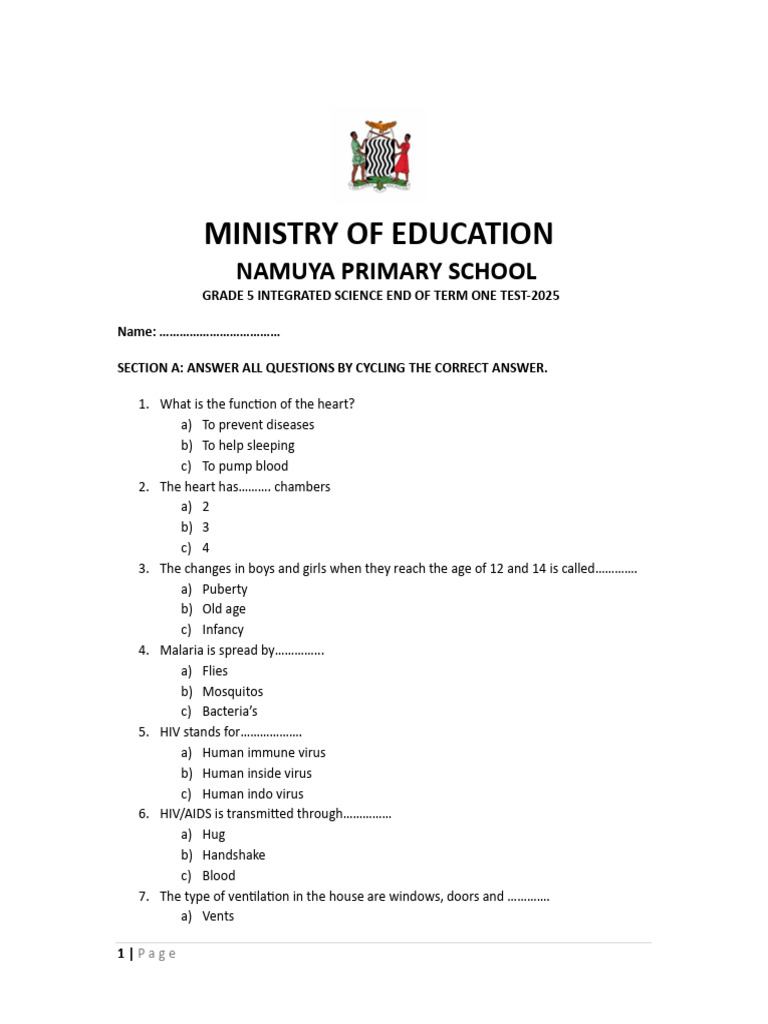 Grade 5 Integrated Science Test 2025 | PDF | Health Sciences | Microbiology