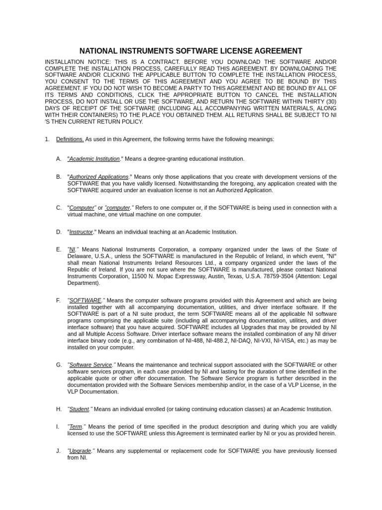 NI Released License Agreement - English | PDF | License | Software