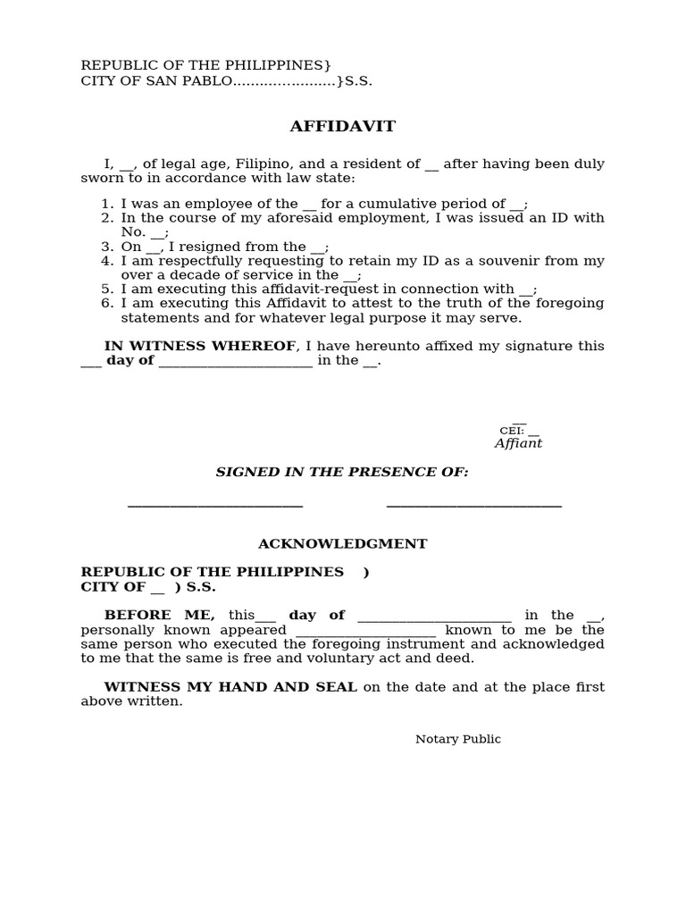 Affidavit for ID Retention Request | PDF