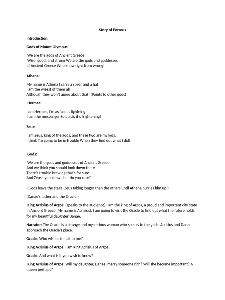 SCRIPT Story of Perseus | PDF | Medusa