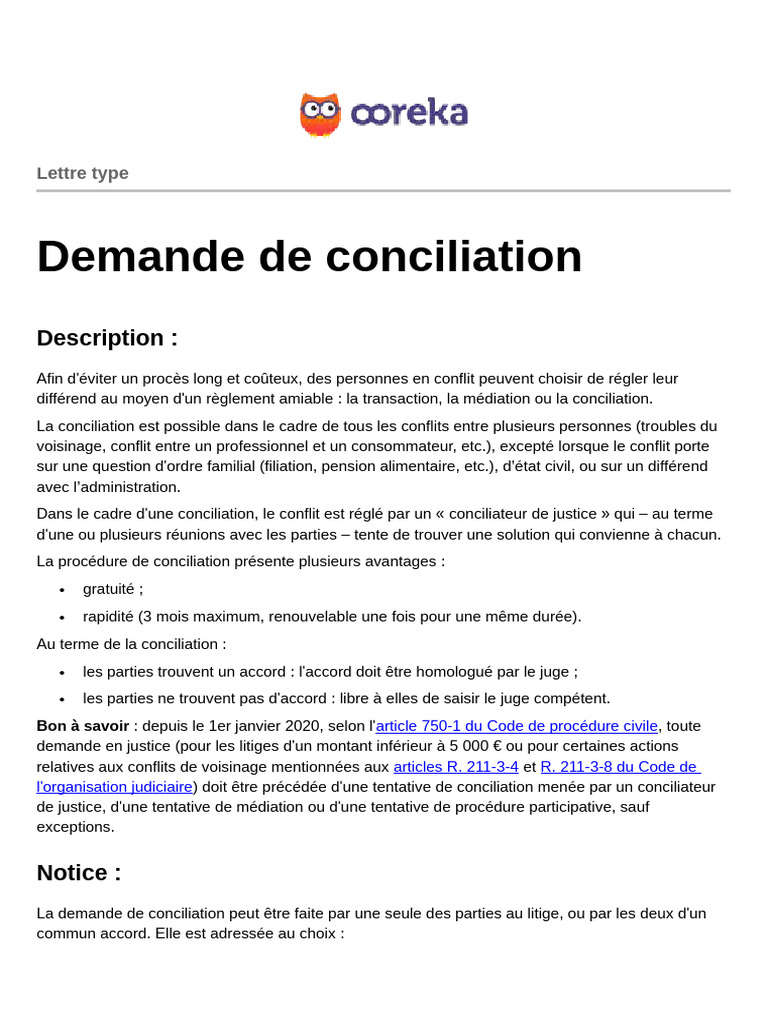 Demande de Conciliation Judiciaire | PDF | Médiation | Justice