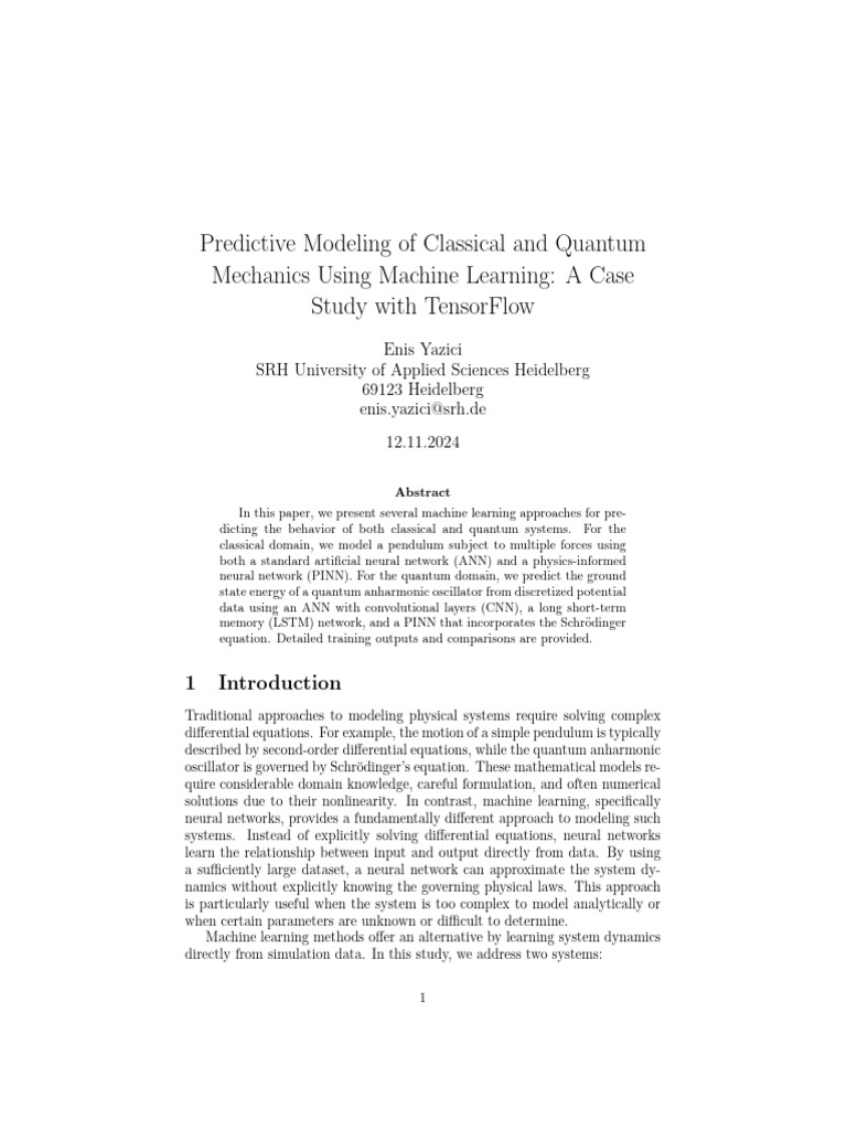 Machine Learning in Classical & Quantum Mechanics | PDF | Mathematical ...