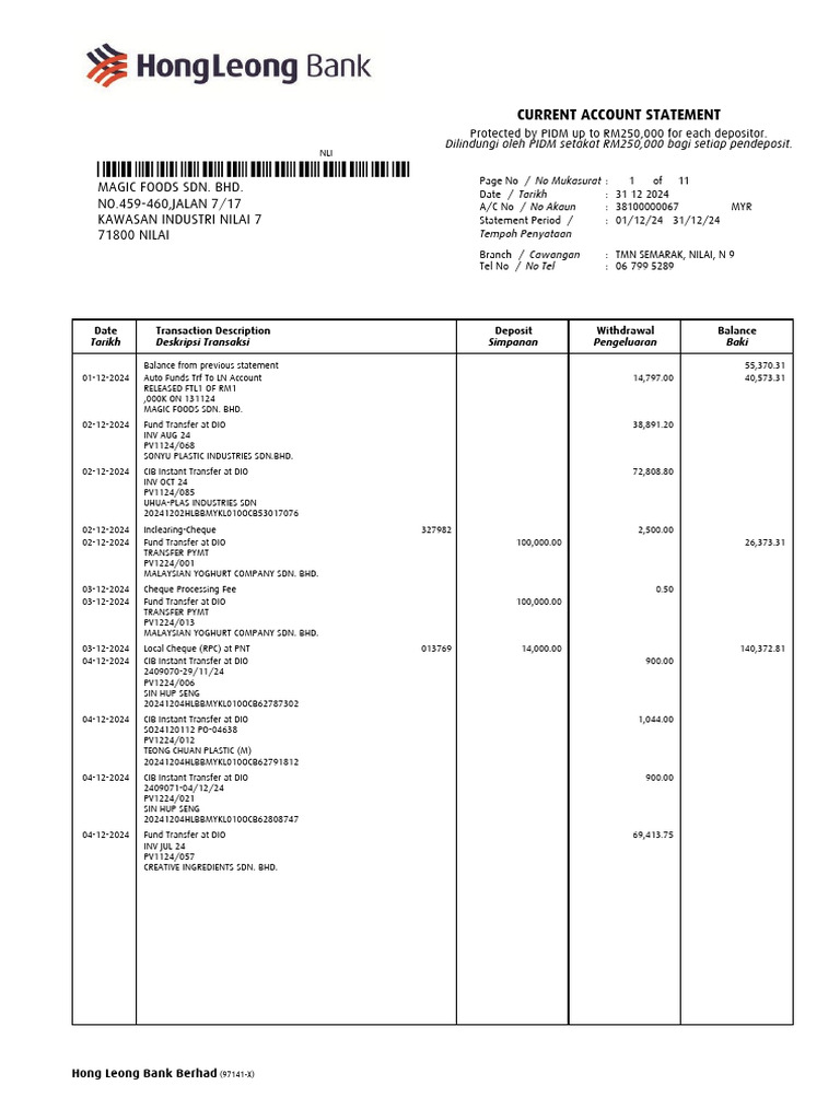 MF - Bank Statement - 202412 | PDF | Transaction Account | Deposit Account