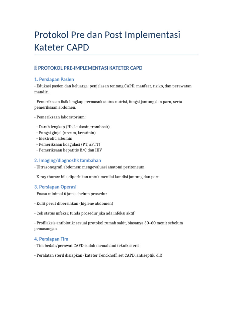 Protokol Implementasi Kateter CAPD | PDF