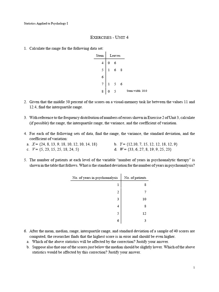 Statistical Exercises for Psychology Analysis | PDF | Variance ...