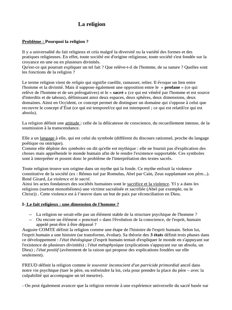 La religion : nature, fonctions et foi | PDF | Raison | Dieu