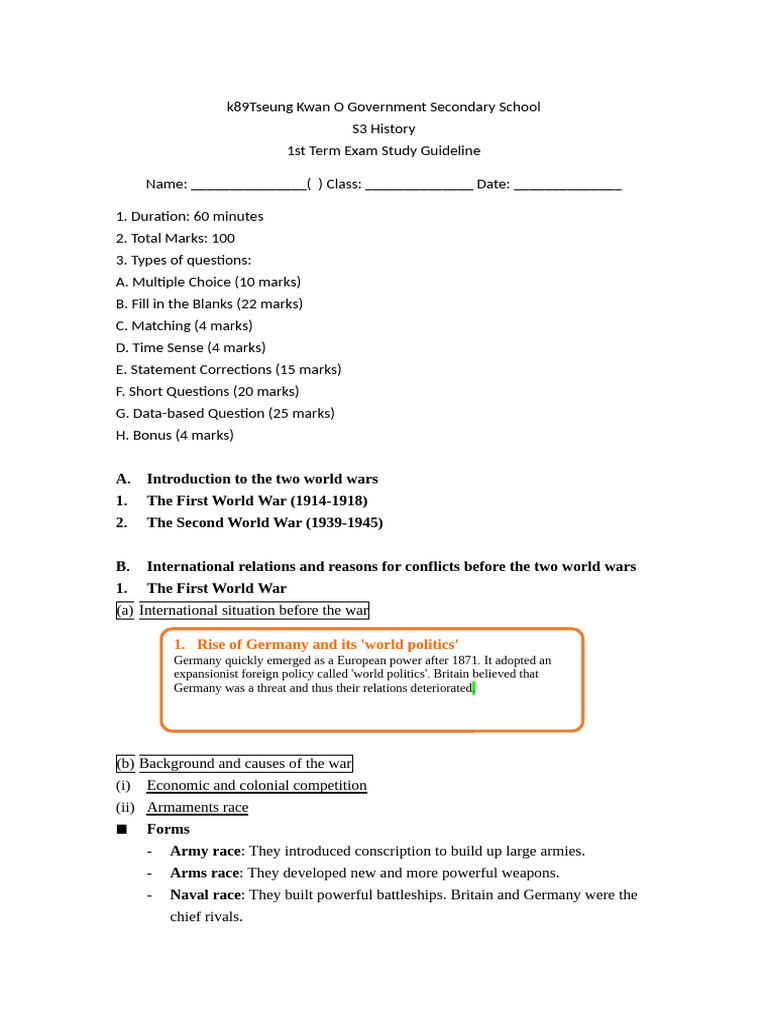 S3 History Exam Guide: World Wars & Cold War | PDF | Nazi Germany ...