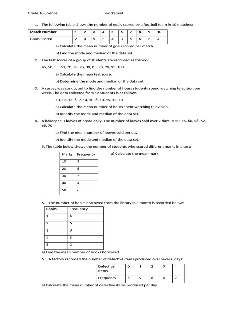 Mean, Median, Mode Practice Worksheet | PDF