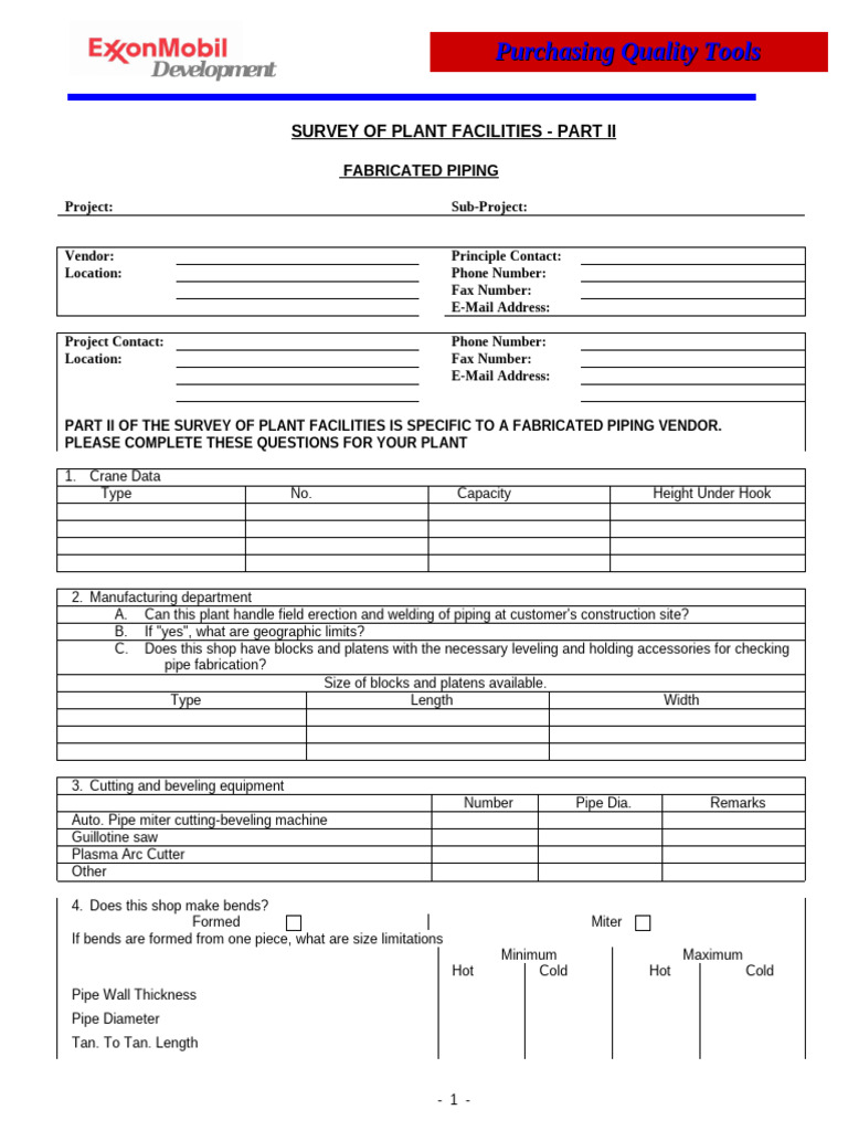 Fabricated Piping Vendor Survey | PDF | Pipe (Fluid Conveyance) | Metal ...