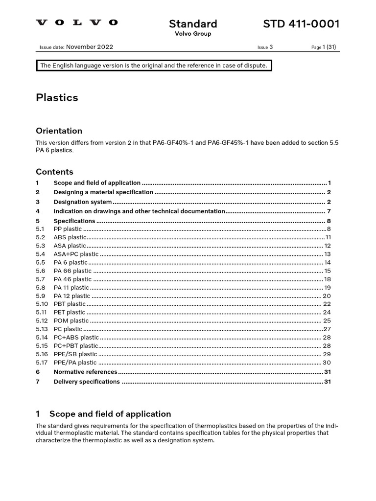 Volvo Plastics Standard Overview | PDF | Polymers | Secondary Sector Of ...