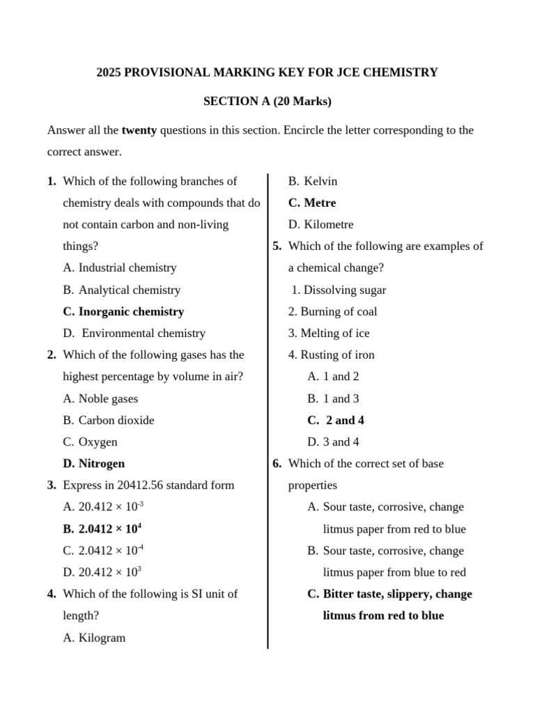 2025 JCE Chemistry Marking Key | PDF | Chemical Elements | Soil