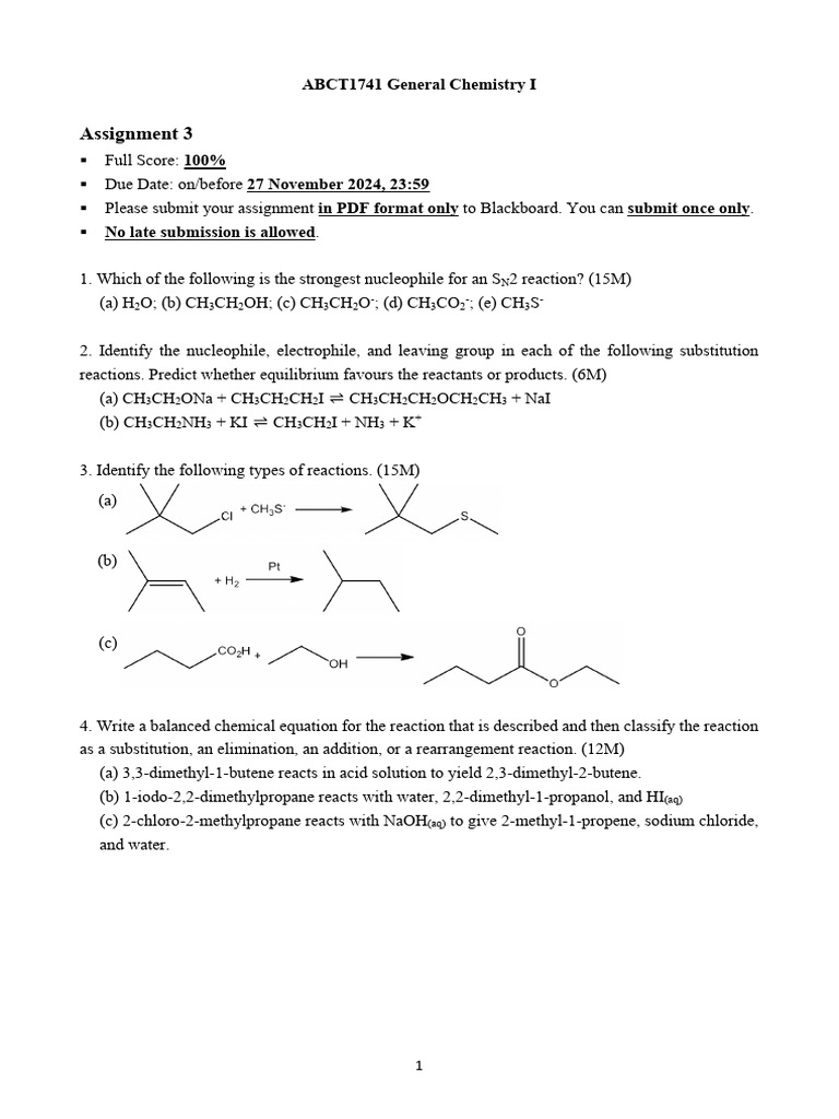 ABCT1741 General Chemistry I Assignment 3 | PDF | Chemical Reactions ...