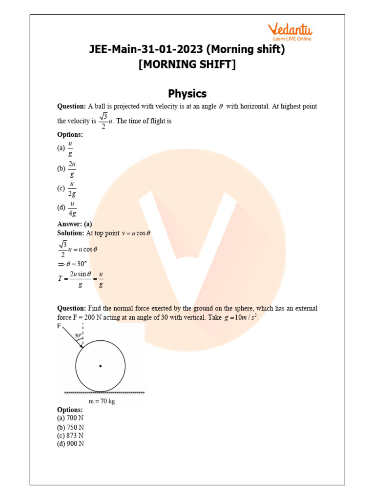 JEE Main 2023 Physics & Chemistry Questions | PDF | Electrical ...