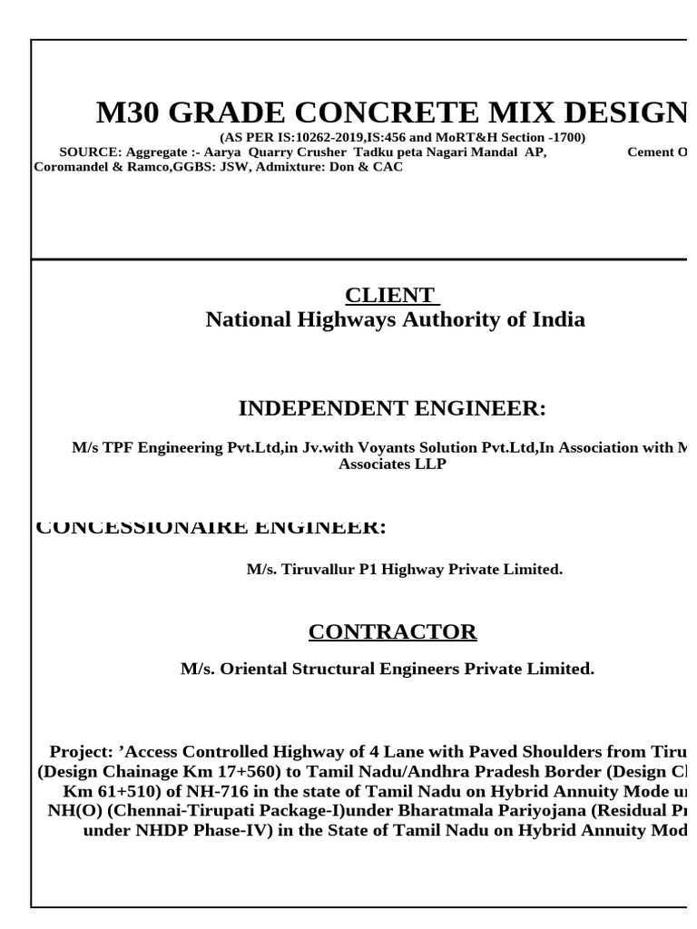 M30 Concrete Mix Design for NH-716 Project | PDF | Concrete | Civil ...