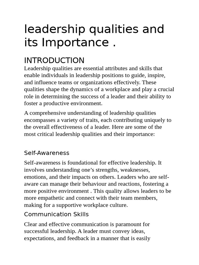 Leadership Qualities and Its Importance | PDF | Leadership | Empathy