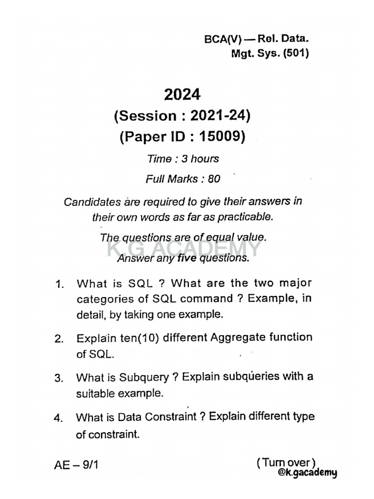 BCA 5th Sem All Questions (2021-24) | PDF