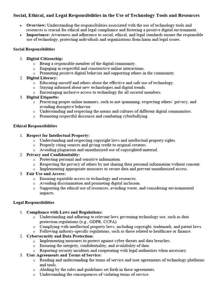 Technology Use: Social, Ethical, Legal Guide | PDF | Cyberbullying ...