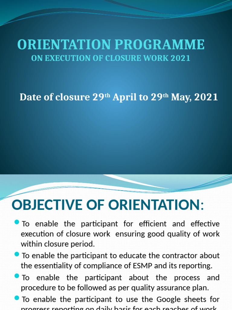 Orientation For Closure 2021 | PDF
