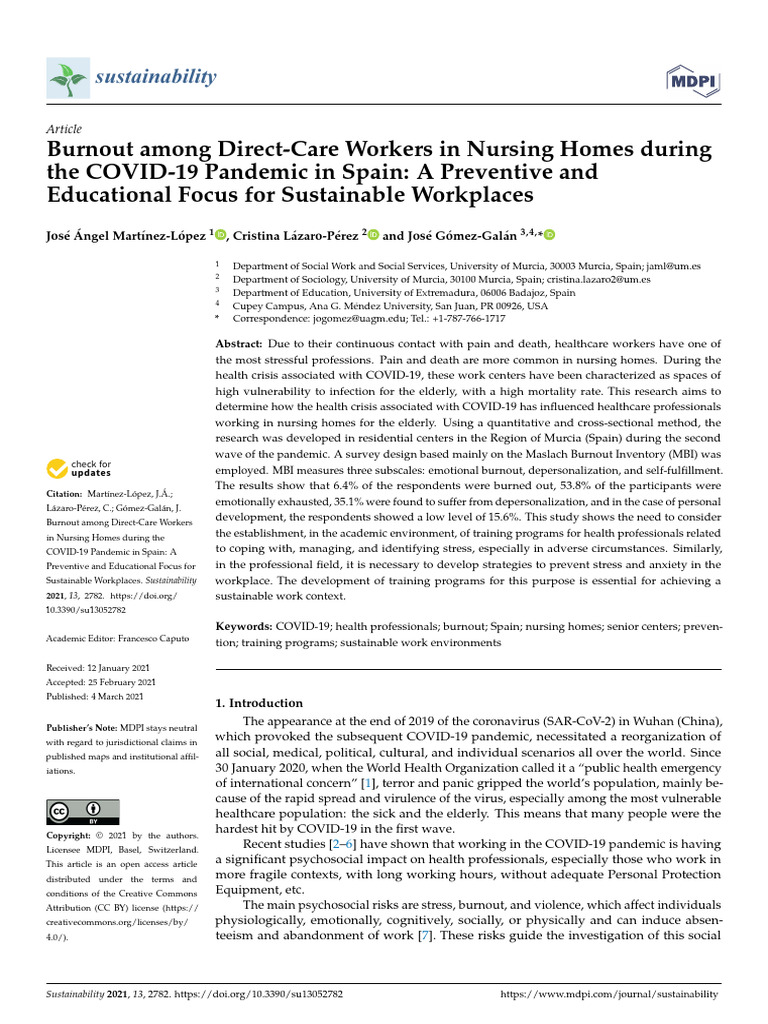 Burnout in Nursing Home Workers During COVID-19 | PDF | Occupational ...