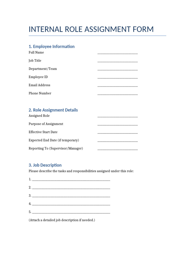 Internal Role Assignment Form Template | PDF