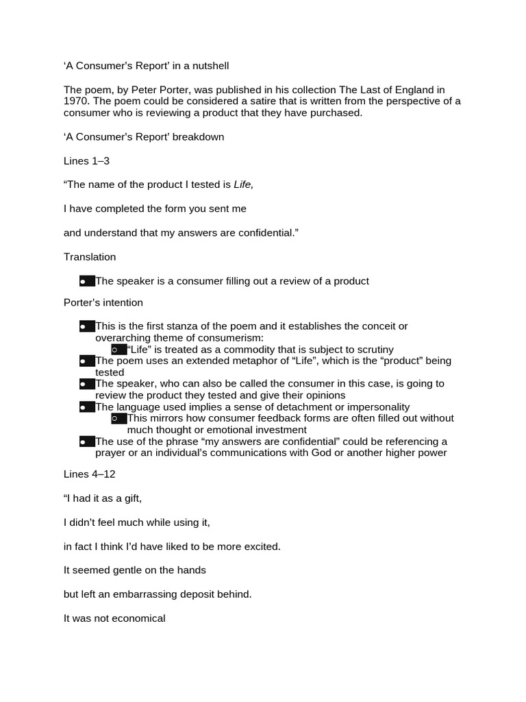 A Consumer's Report Notes | PDF | Consumerism | Intention