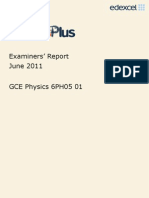 Examiners' Report June 2011 GCE Physics 6PH05 01