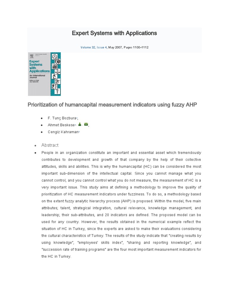 Fuzzy AHP for Human Capital Measurement | PDF | Expert | Evaluation