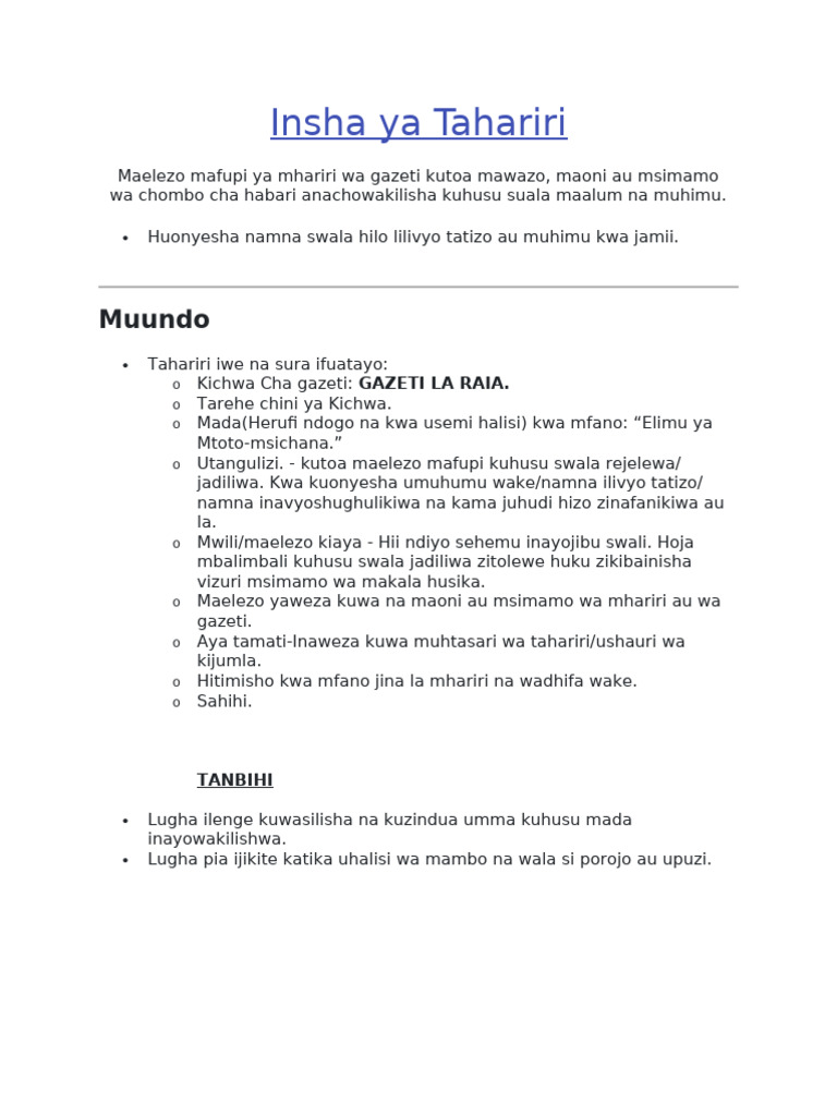 Insha Ya Tahariri | PDF