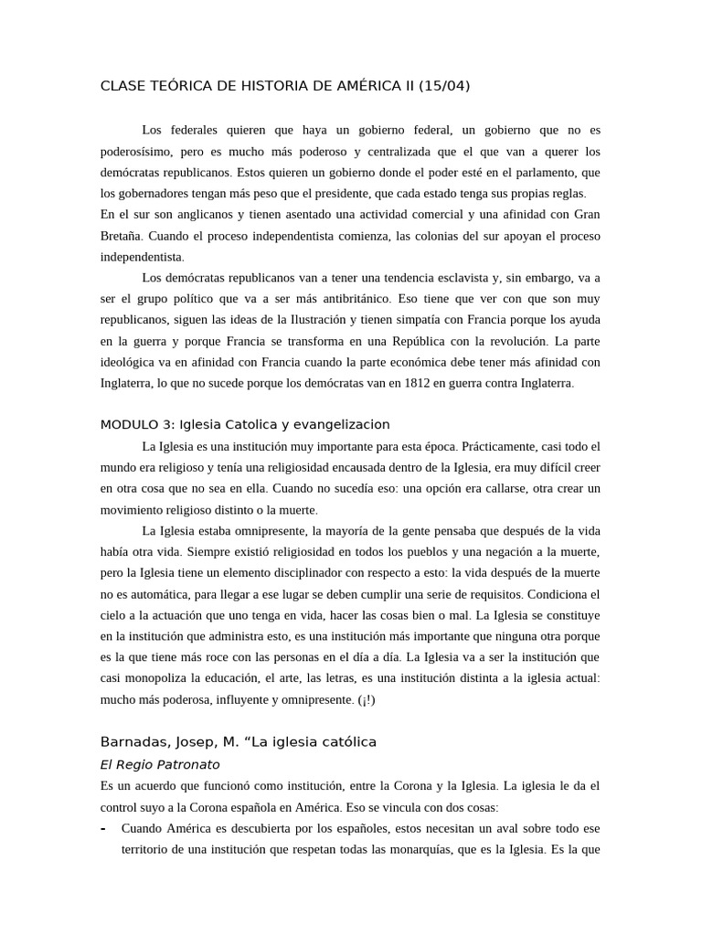 Clase Teórica de Historia de América Ii 15:04 | PDF | Iglesia Católica ...