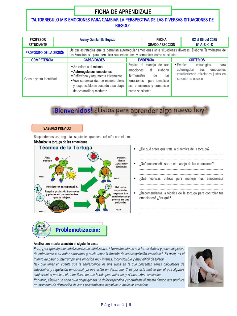 5° DPCC - Ficha de Aprendizaje 2 - 00 | PDF | Las emociones ...