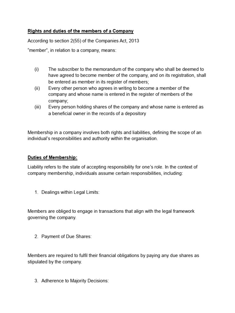 Members' Rights and Duties in Companies | PDF | Companies | Business Law