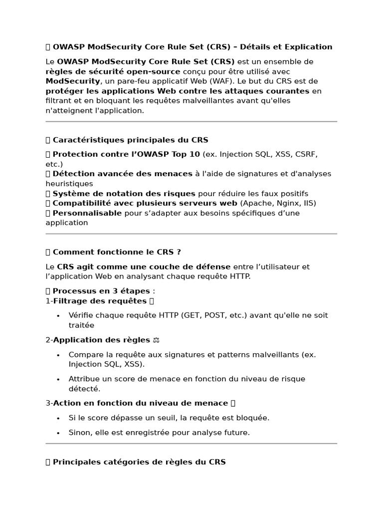 ? OWASP ModSecurity Core Rule Set | PDF | Internet | Internet et Web