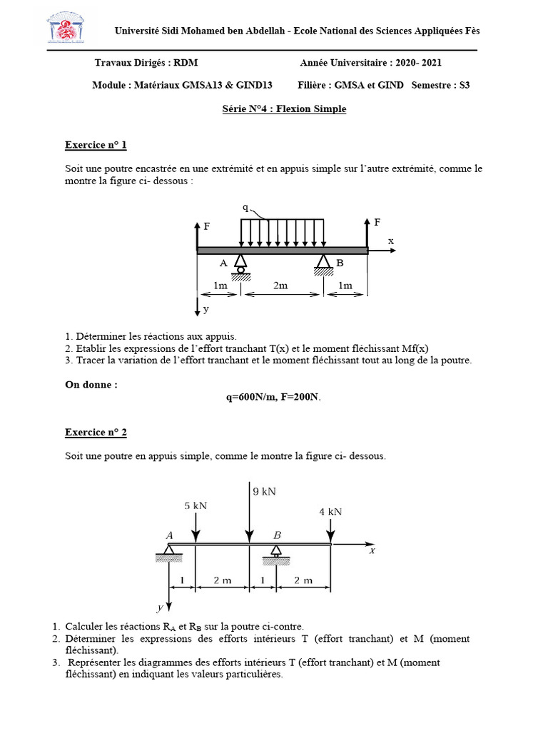 Flexion Simple : Exercices RDM S3 | PDF