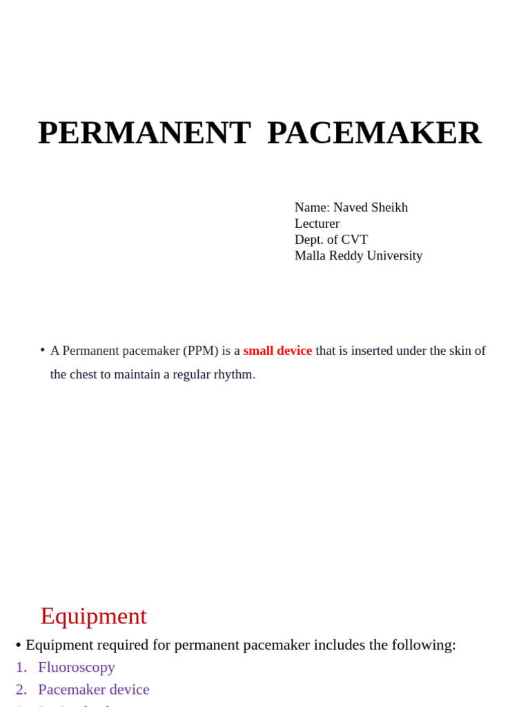 Permanent Pacemaker Implantation Guide | PDF | Artificial Cardiac ...
