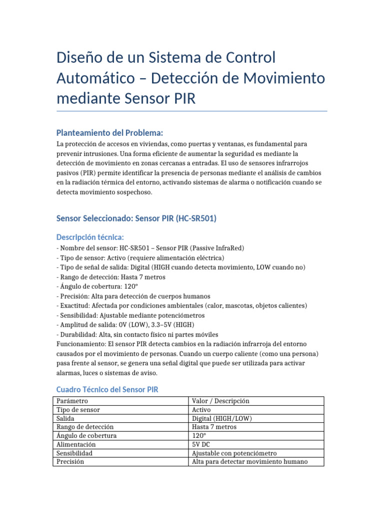 Sistema de Control Automático con Sensor PIR | PDF | Sensor