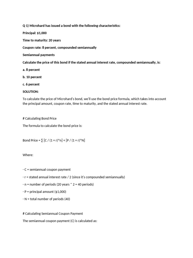 Bond Pricing Calculations and Analysis | PDF | Bonds (Finance) | Yield ...