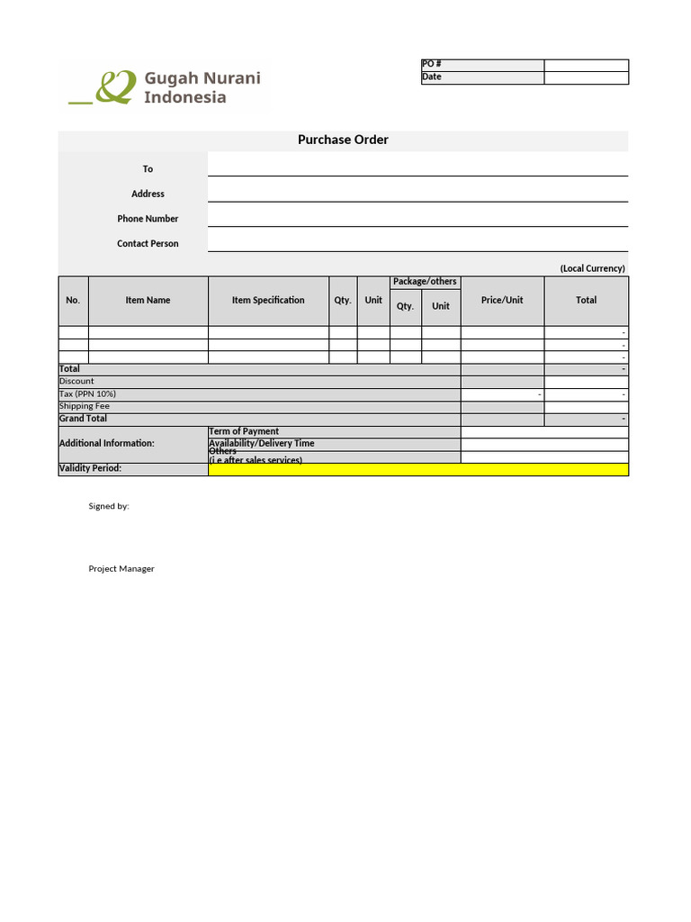 Purchase Order Template Example | PDF | Payments | Service Industries
