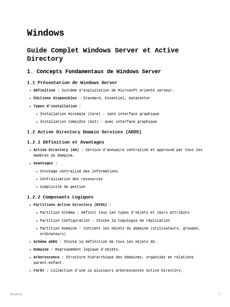 Guide Complet sur Windows Server et AD | PDF | Active Directory ...