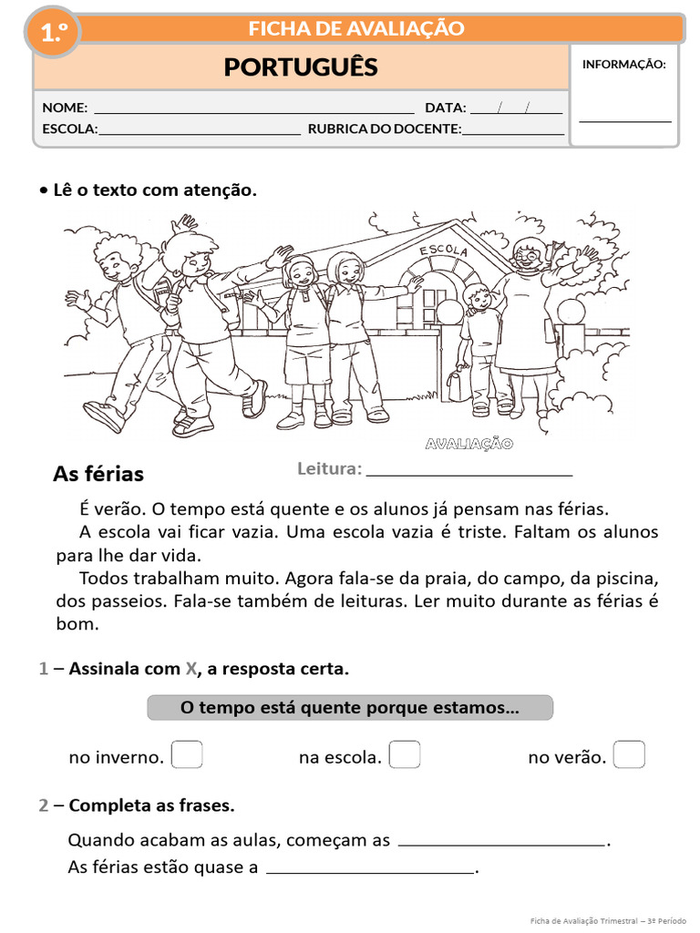 Avaliação Trimestral de Português 3º Período | PDF