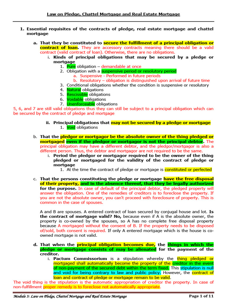 Law On Pledge, Chattel Mortgage and Real Estate Mortgage | PDF ...